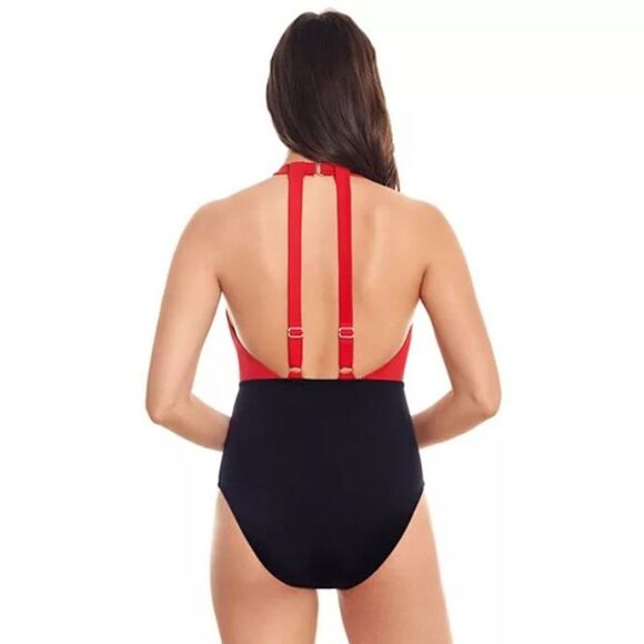 Eco Beach Women's High Neck One-Piece Swimsuit Color Black/Multi Size Large NWT - Picture 16 of 16